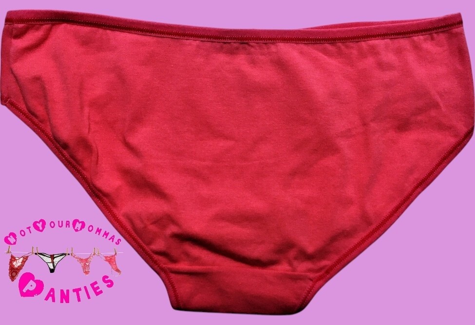 VISION INTIMATE everyday solid coral, hi-cut briefs w/”LOVE” in rhinestones [XL]