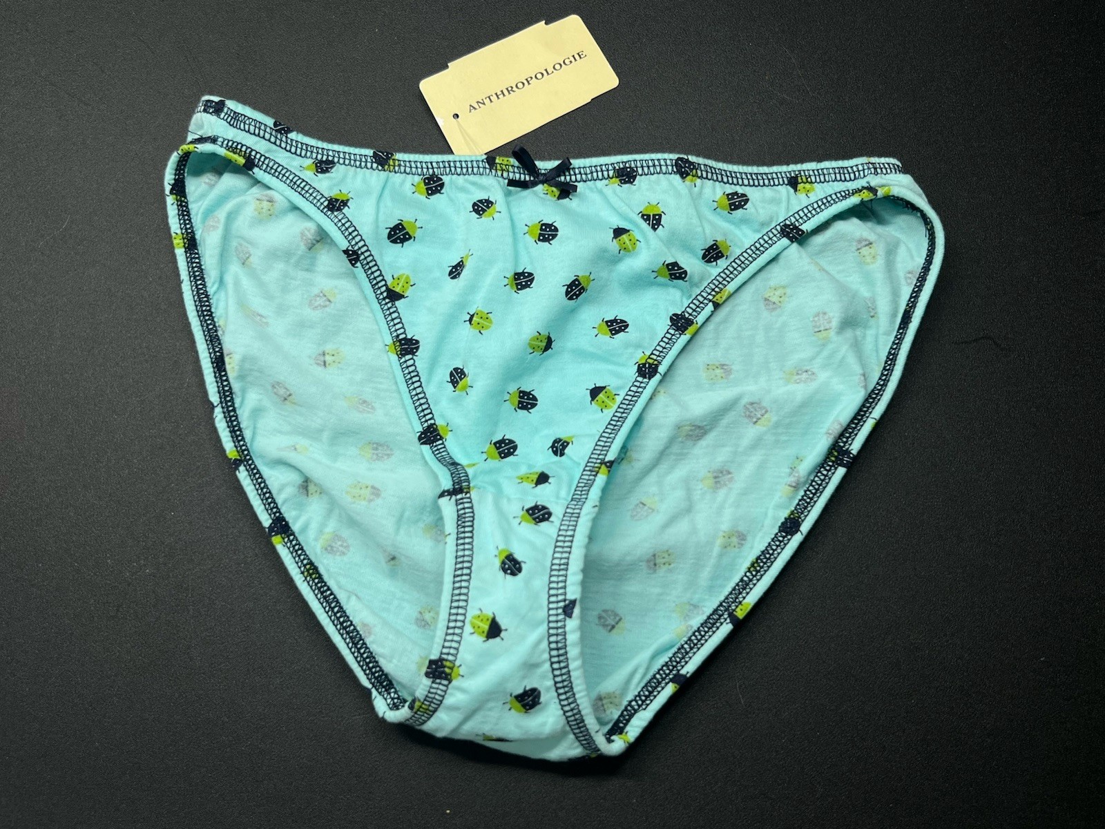 RARE ANTHROPOLOGIE 100% COTTON CUTE LADYBUG BIKINI PANTY SKY BLUE M NEW