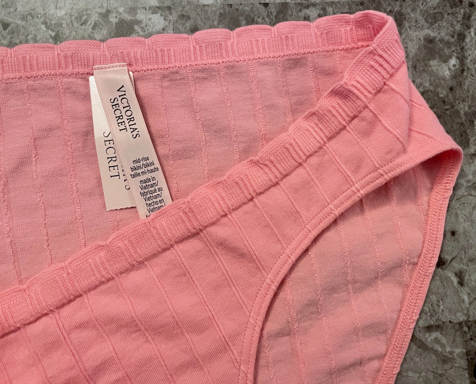 NWT VICTORIA’S SECRET PINK COTTON BLEND RIB KNIT STRIPE MID RISE BIKINI PANTIES
