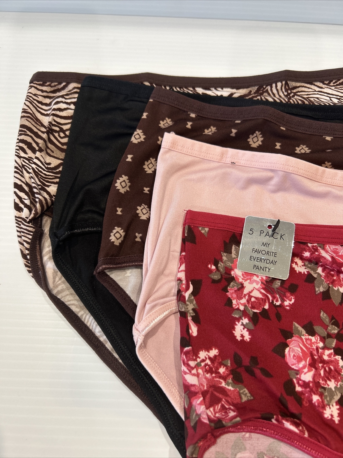5 Pair Kathy Ireland Intimates Plus Size Underwear Print & Solid Rose Briefs 1X