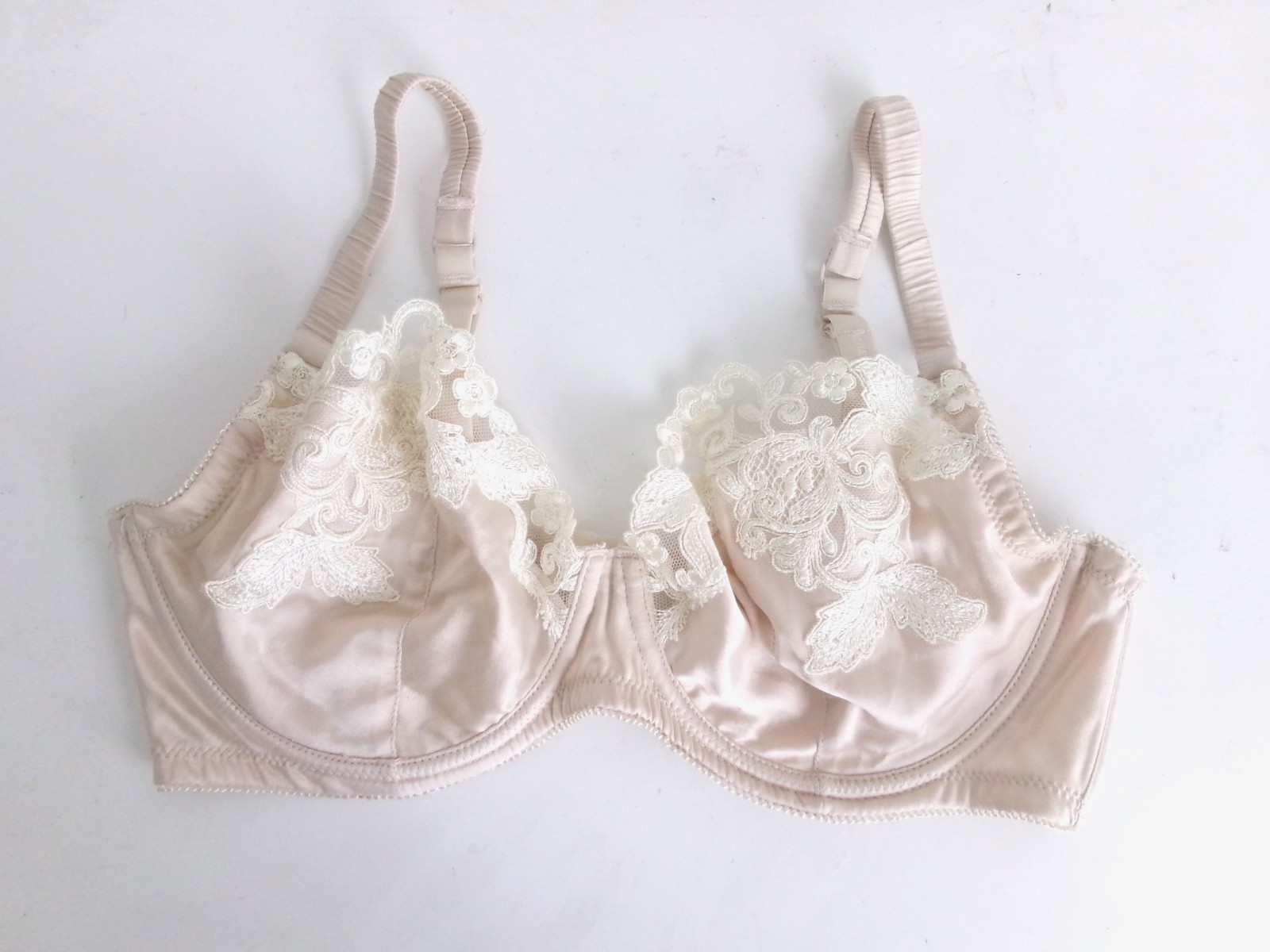 NWOT EVE’S TEMPTATION SILK UNDERWIRE FLORAL LACE BRA/PANTIES 2PC NUDE
