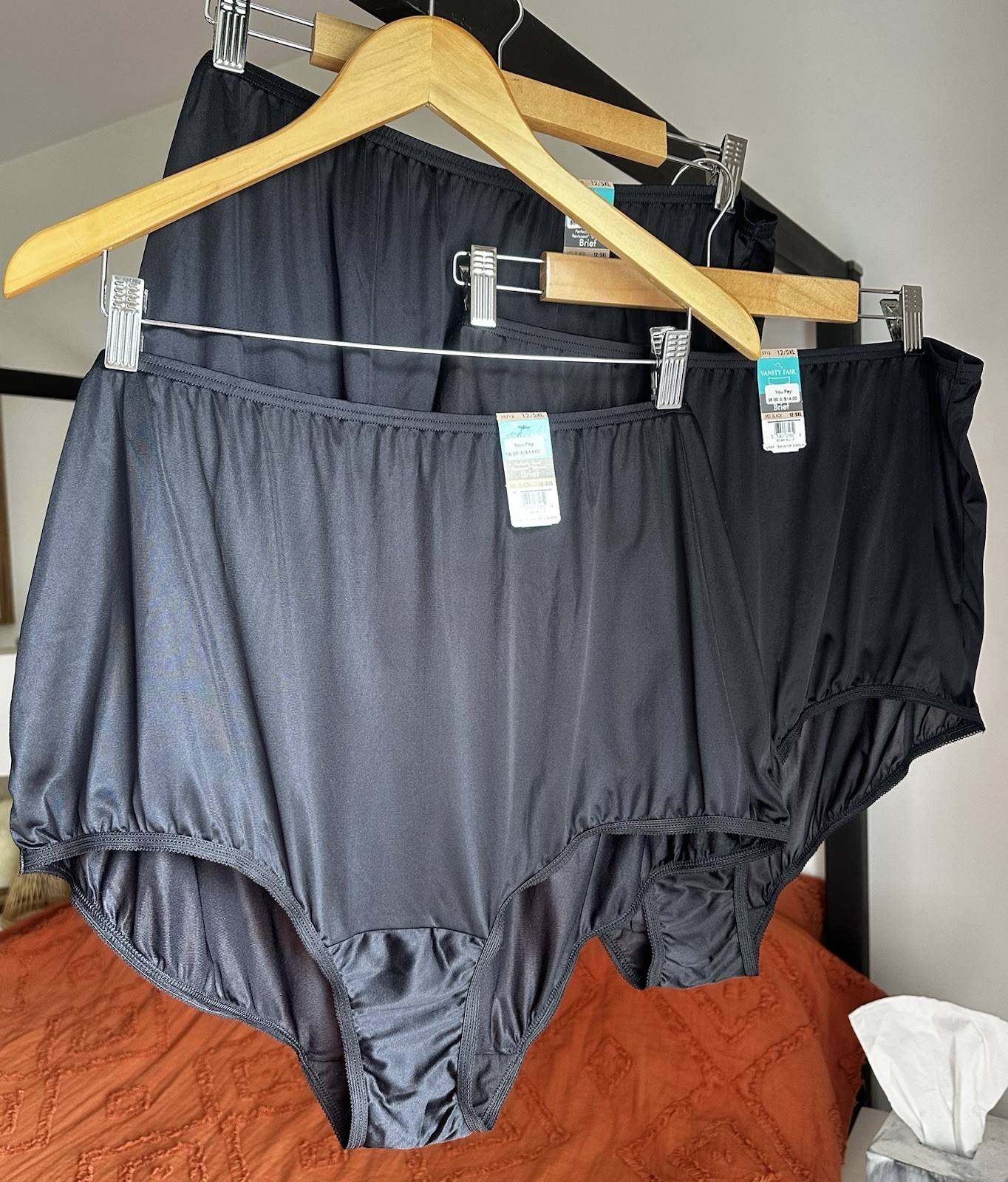 NWT Vanity Fair 3 Pairs Black Silky Nylon Briefs Size 12 5XL