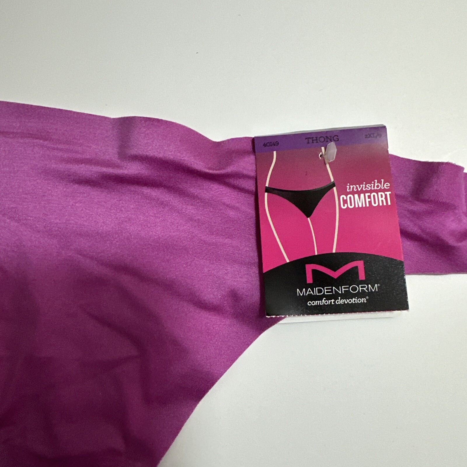 MAIDENFORM Invisible Comfort Devotion Tailored Floral Thong Panty 2XL/9 Magenta