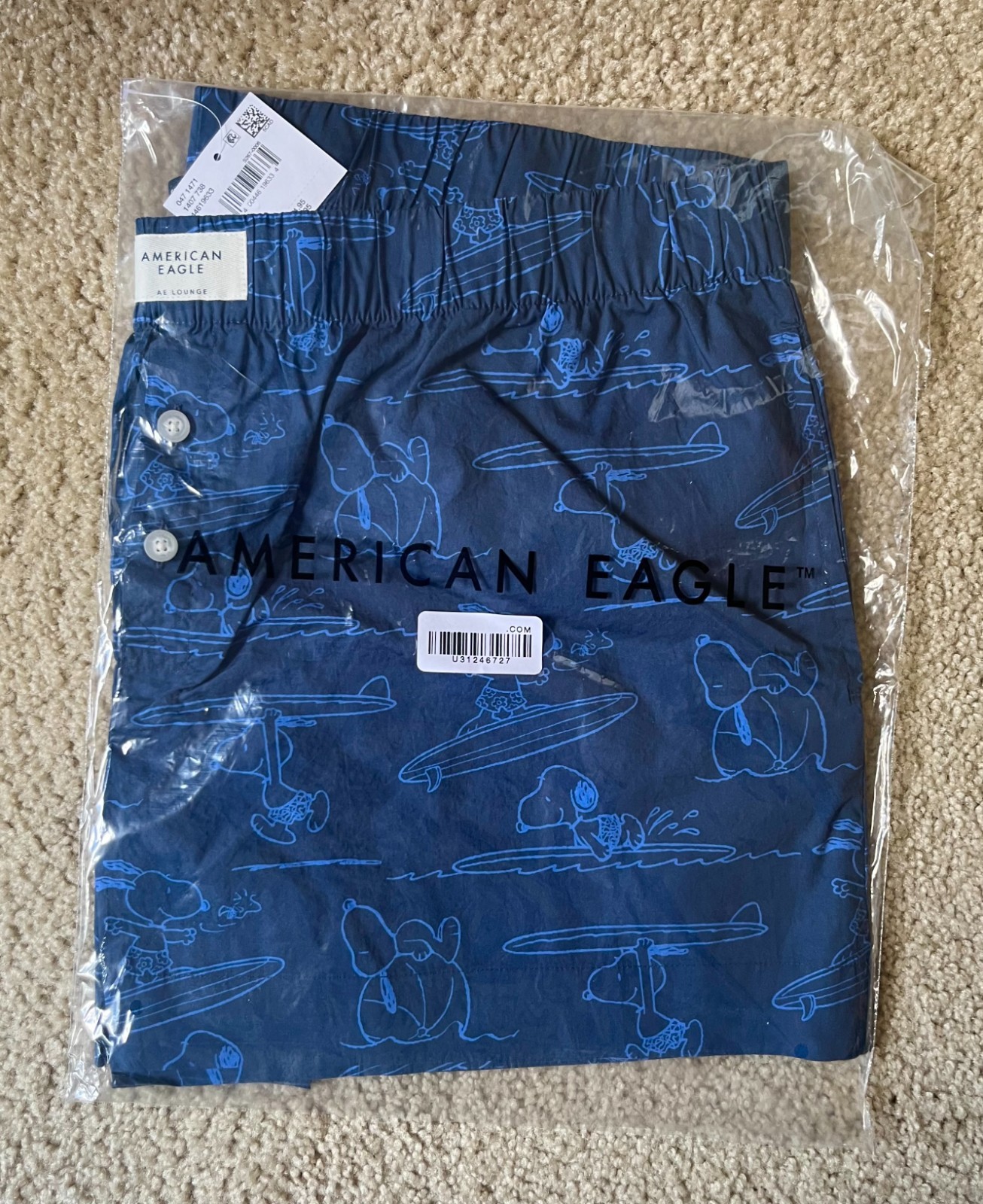 NEW IN BAG American Eagle Snoopy Peanuts Navy Blue Surfer Boxer Shorts XL