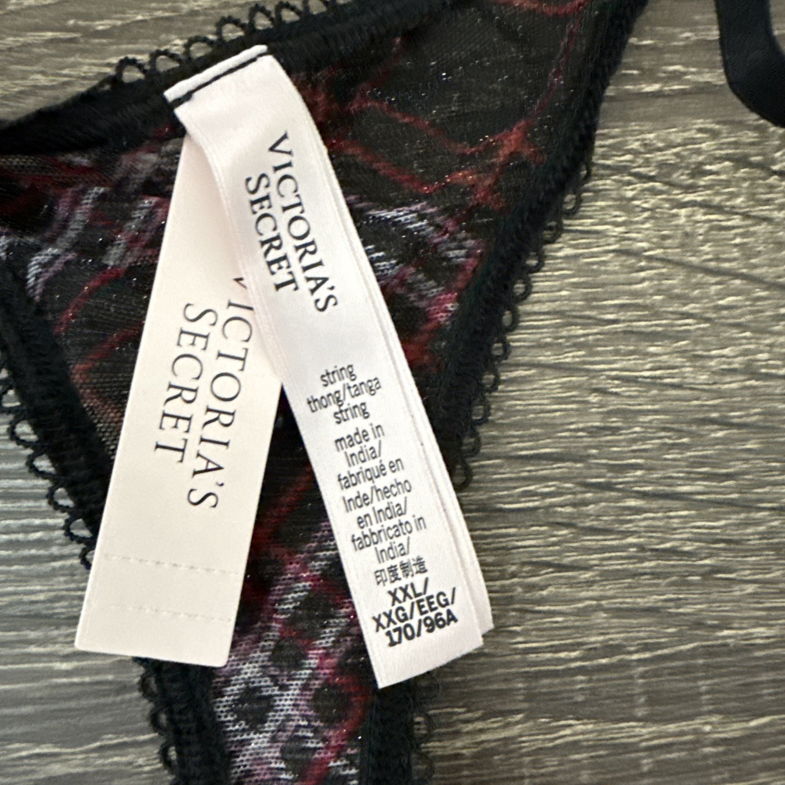 Victoria’s Secret XXL Black Mesh Plaid Thong Panties