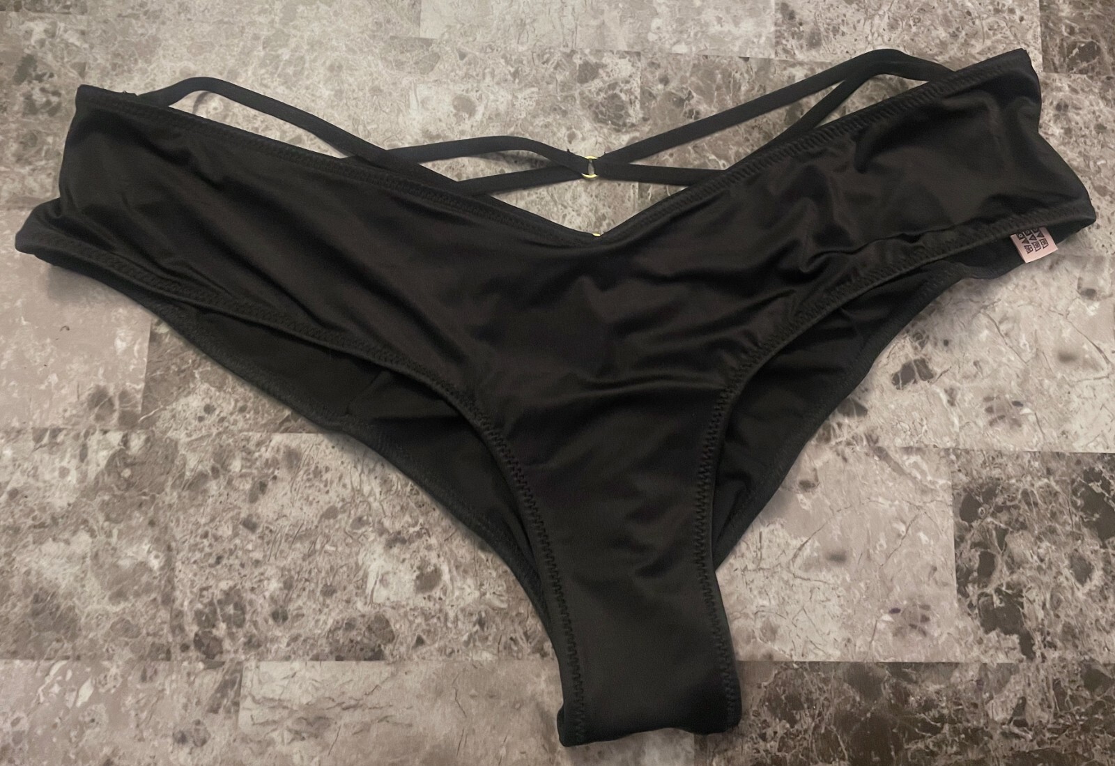 NWT VICTORIA’S SECRET BLACK SATIN SMOOTH STRAPPY BACK HIGH LEG CHEEKY PANTIES