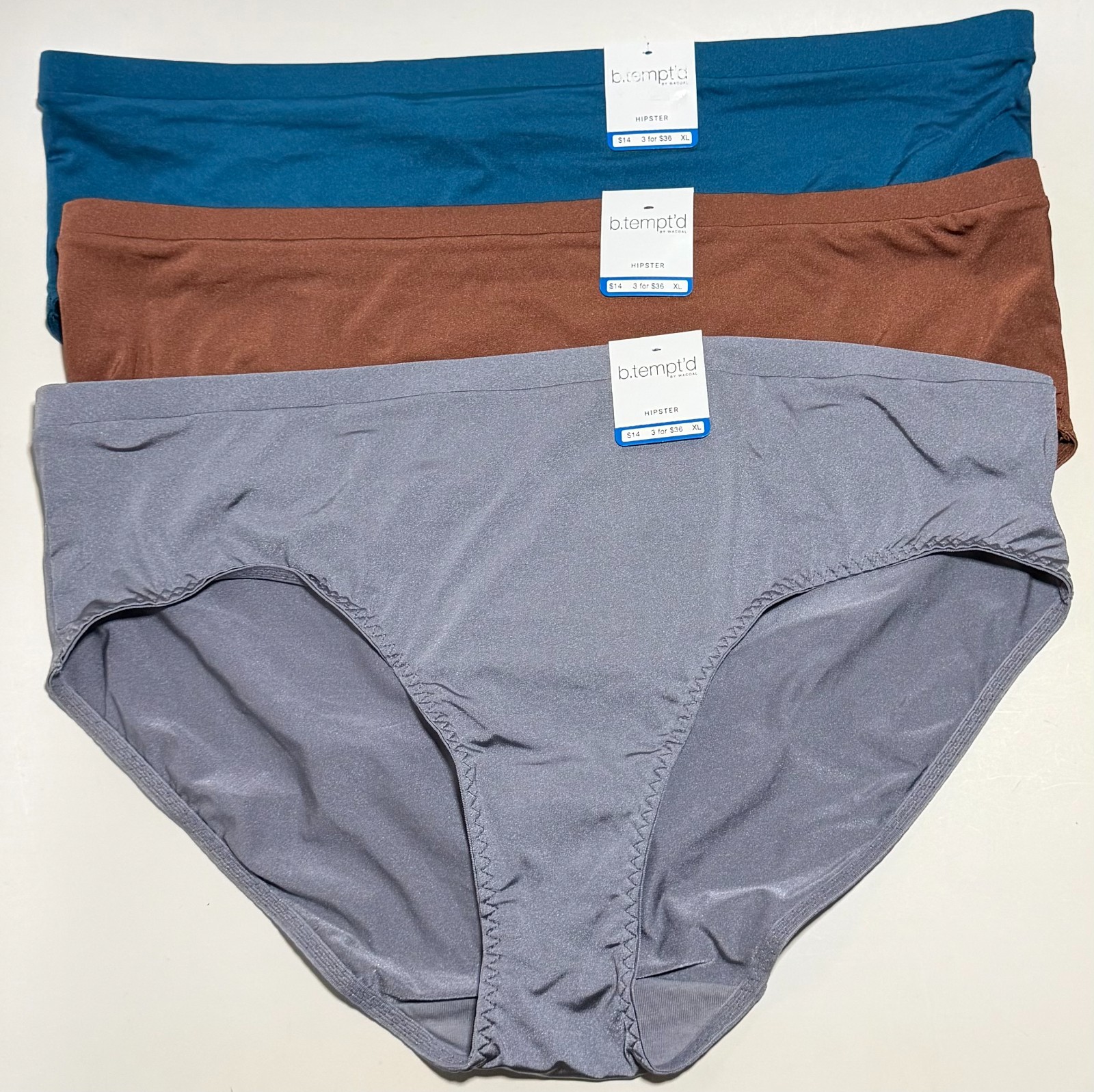 NWT 3 b.tempt’d by Wacoal 978293 Spotlight Hipster Panties Brown/Teal/Gray XL