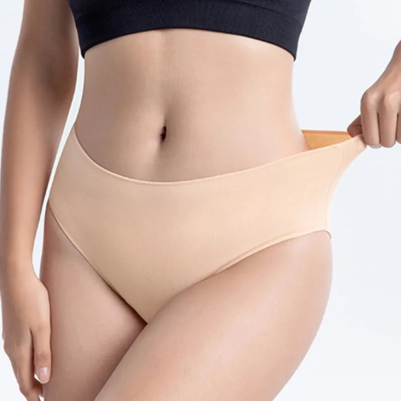 High Rise Cotton Panties Briefs Solid Color Soft Breathable Comfort Fit 2PCS