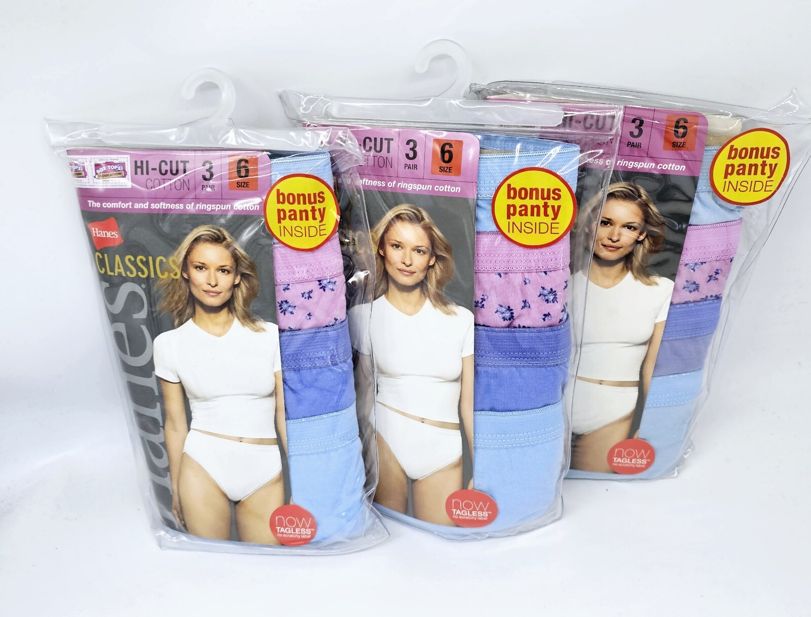 Hanes Womens Classics Tagless Hi-Cut Panties Underwear 12 Pair Size 6