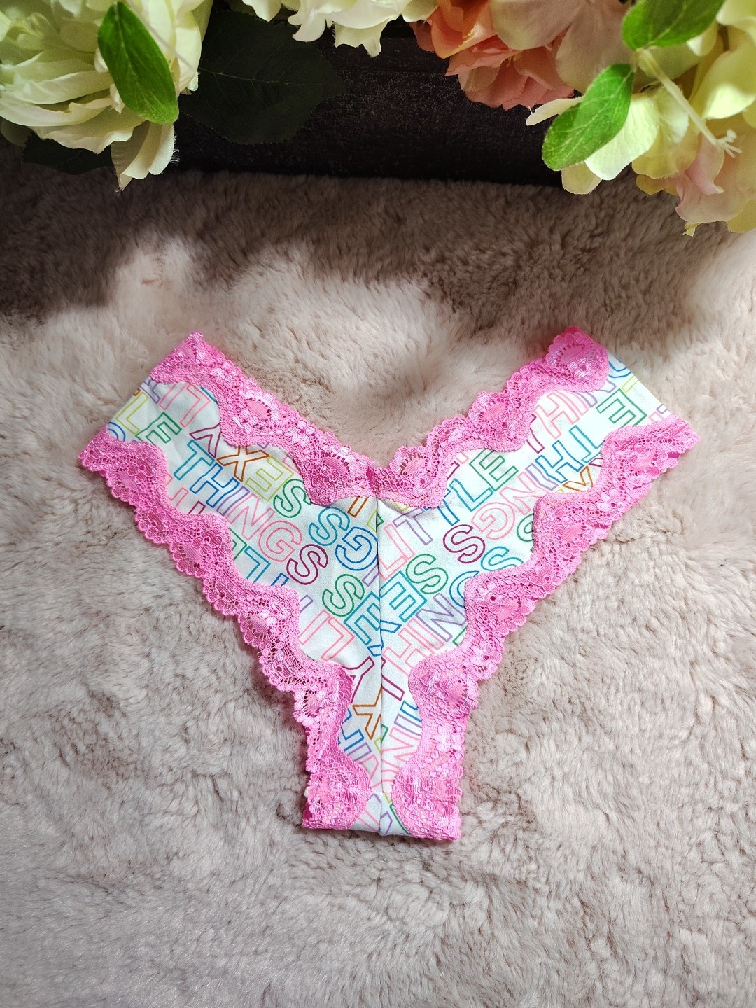 Victoria’s Secret Sexy Little Things Cheeky Bright Logo Lace Insert Large Rare