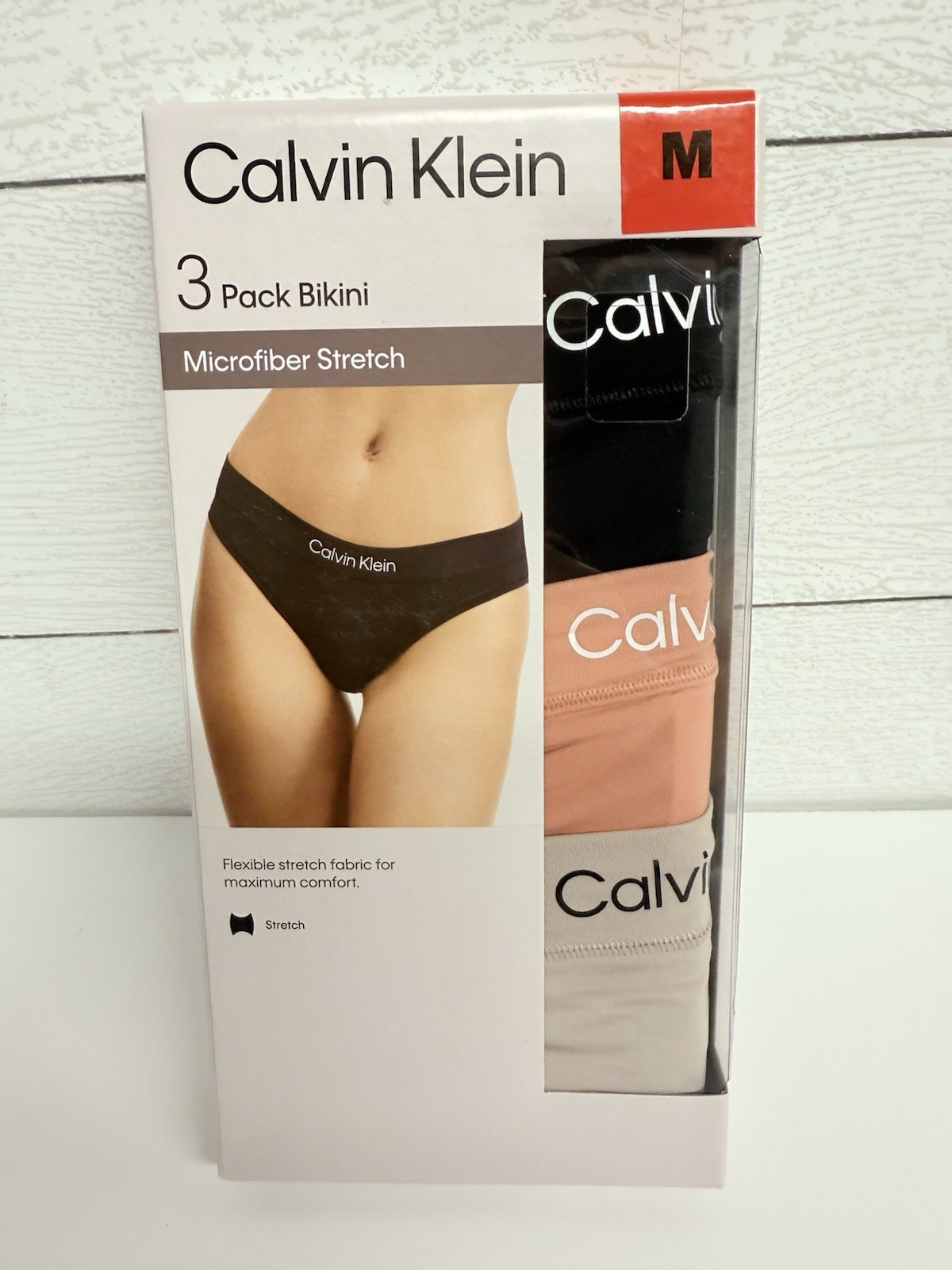 Calvin Klein 3Pack Microfiber Stretch Bikini Black Peach Light Gray Medium NWT