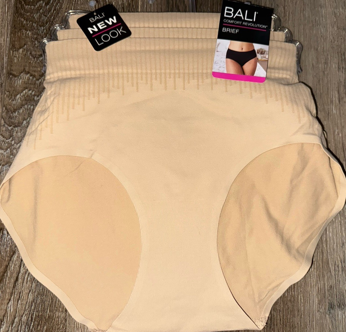 Bali ~ 3-Pair Womens Seamless Brief Underwear Panties Nylon Blend Beige ~ L