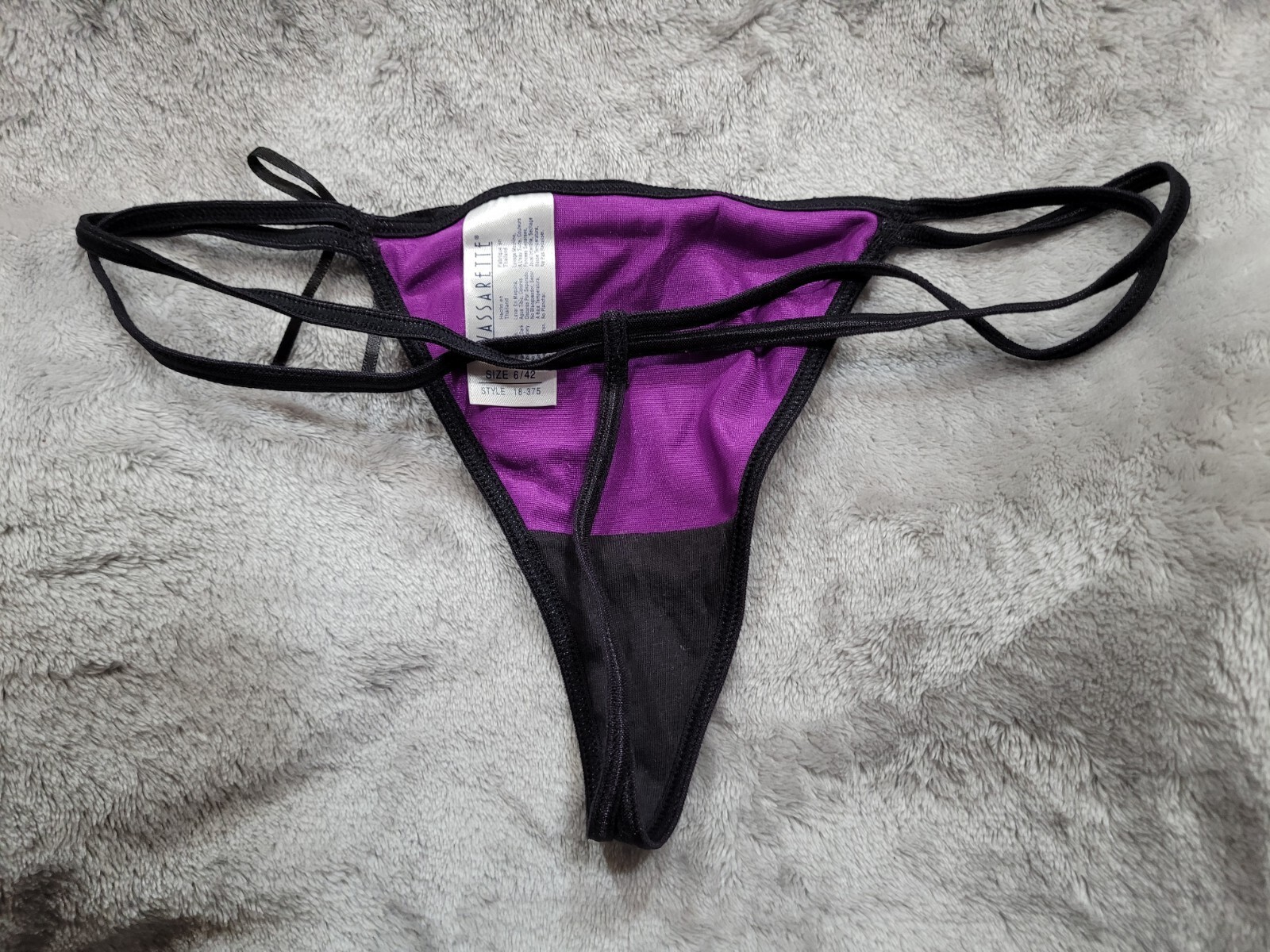 NWOT Vintage Vassarette Purple Black Mesh Double Strap G String Sz 6 Panties HOT