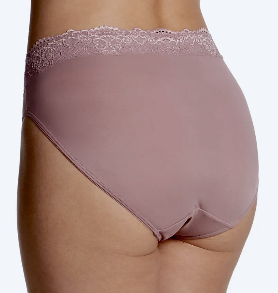 BALI Passion For Comfort Lace Waist Smoky Purple Mauve Hi Cut Brief Panty Womens
