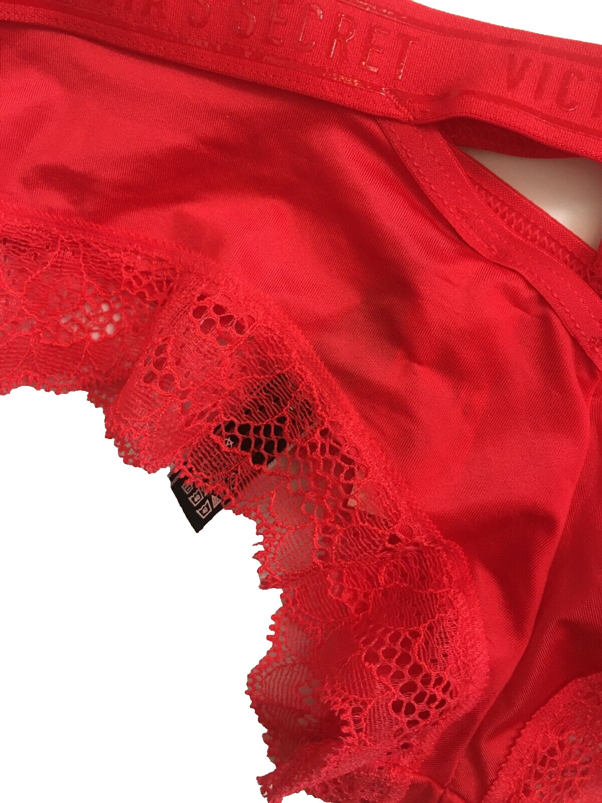 Victorias Secret Cherry Red Cheeky Panty Size XS Sport Logo Band Silky Lace Trim