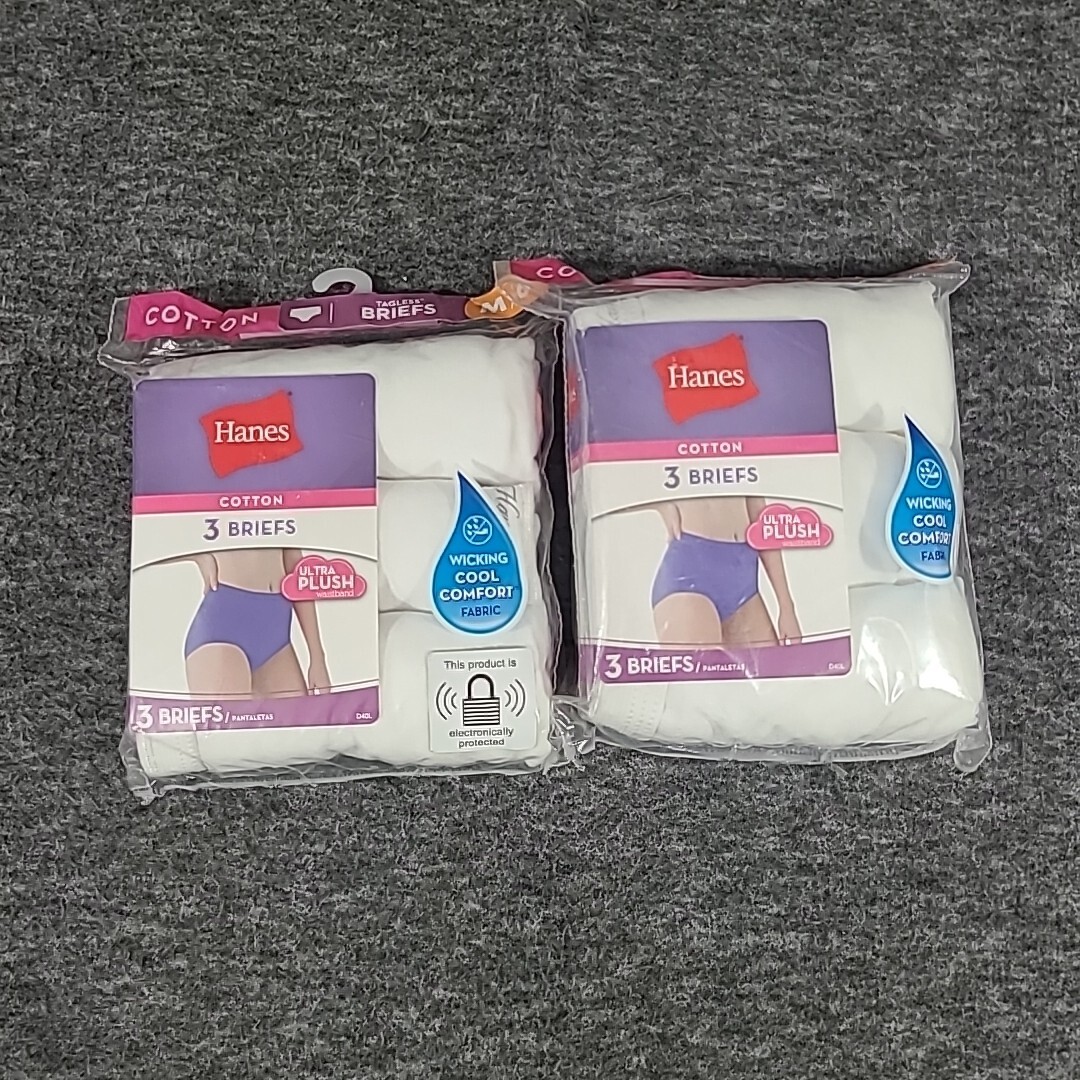 2 Hanes Ladies Cotton Brief Panties Cool Comfort Tagless 3-Pack Size 6 Med White