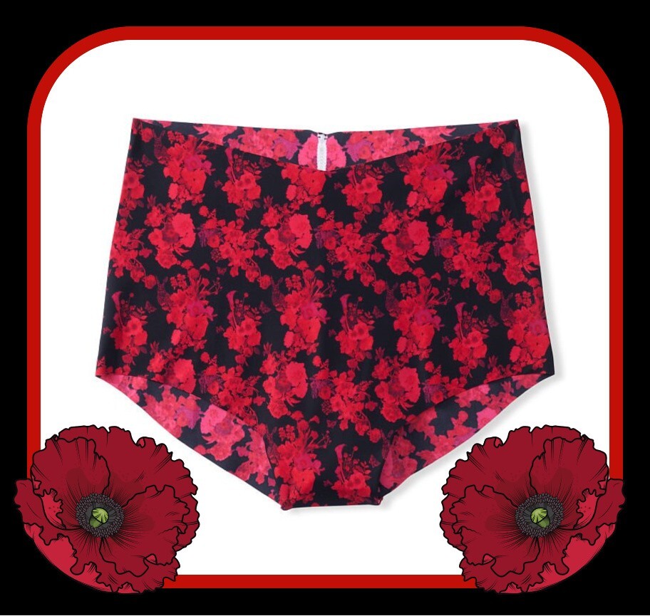 XL Black Red Floral NO SHOW Edges Victorias Secret High Waist Midi Brief Pantie