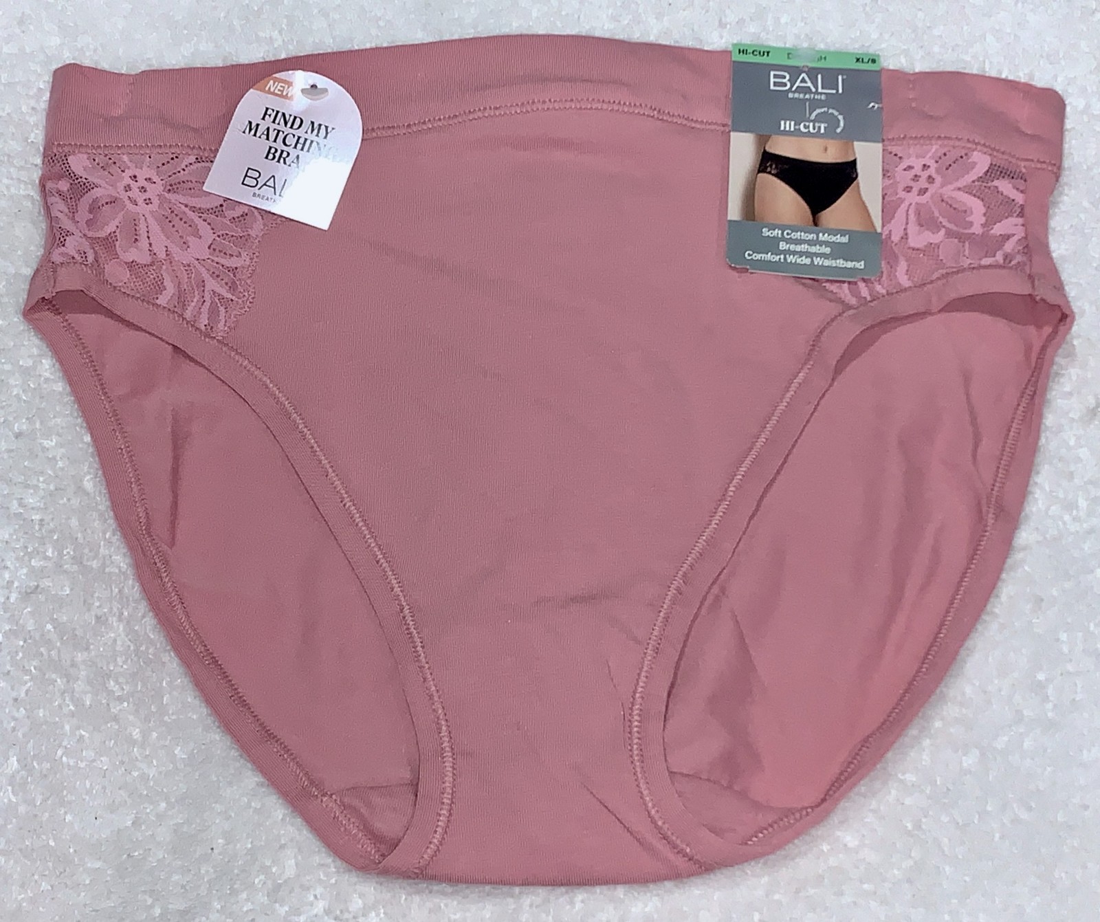 BALI Breathe Cotton Modal Lace Sides Rose Tea Pink Hi Cut Panty Womens Sz XL 8