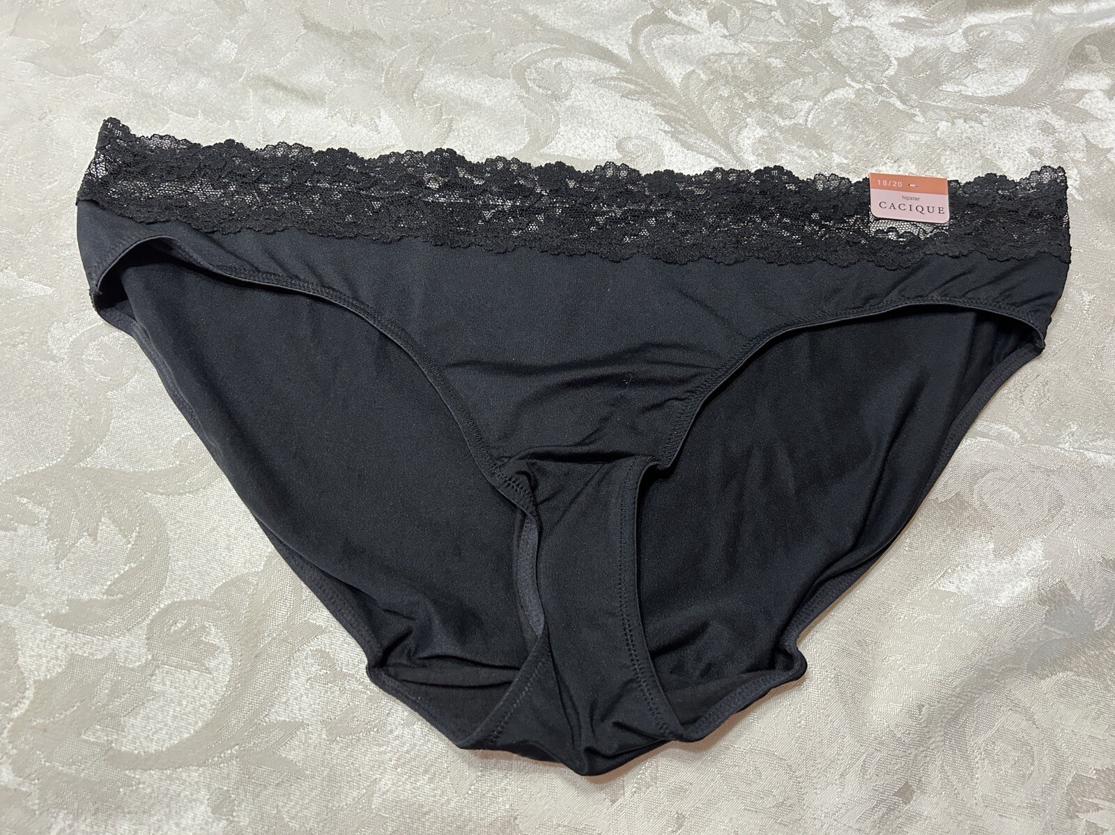 NWT CACIQUE Hipster 2″ Lace Waist Band 18/20 Black Panties