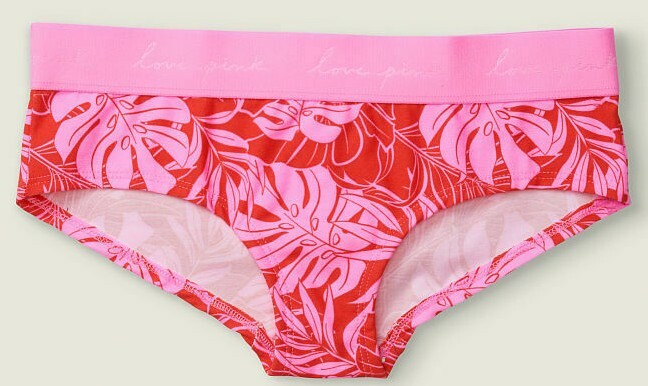 Victoria’s Secret PINK Logo Cotton HIPSTER Pink Red Tropical Leaves S M NEW