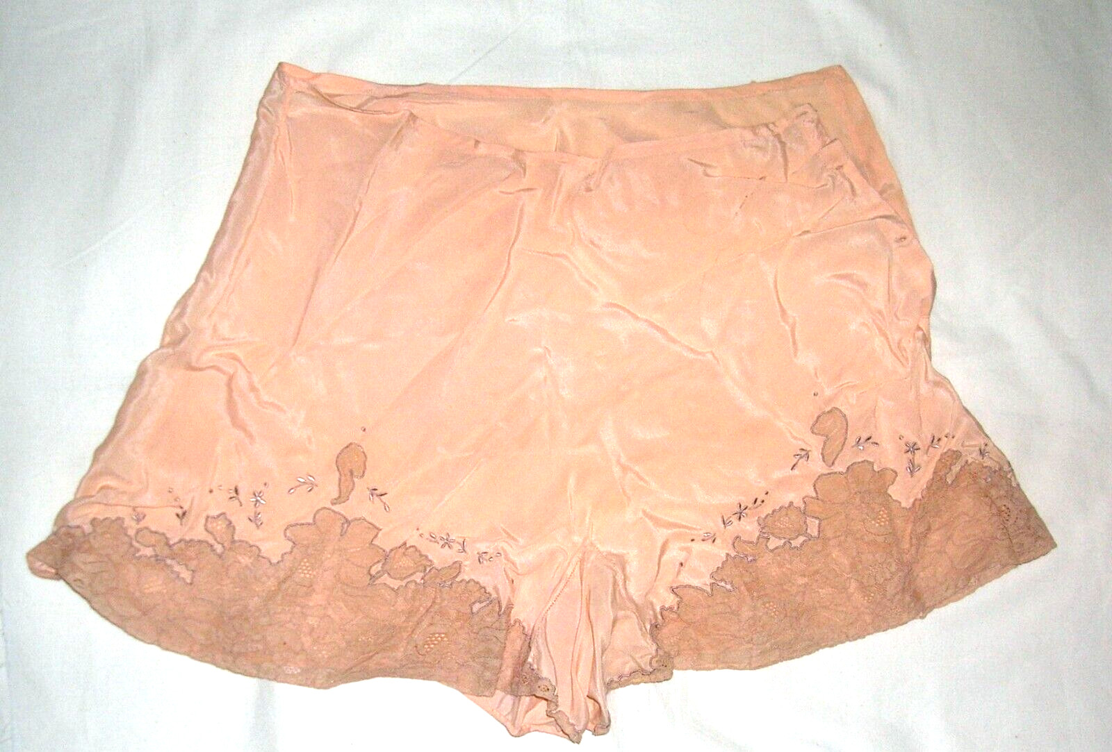 Art Deco Flapper Silk/Satin Lace Trim, side button, Under garment Peach Ecru #A