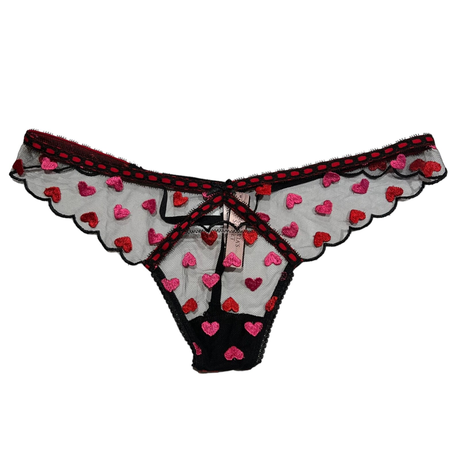 NWT VICTORIA’S SECRET Dream Angels V String Pantie Sz M Black Red Pink Hearts