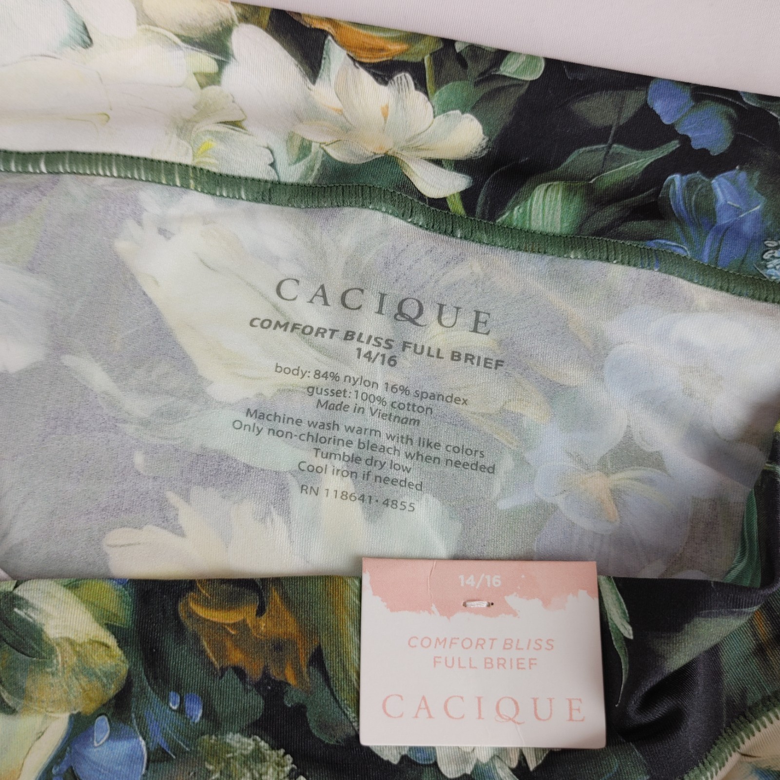 LANE BRYANT CACIQUE COMFORT BLISS FULL BRIEF PLUS PANTY 14/16 BLUE YELLOW FLORAL