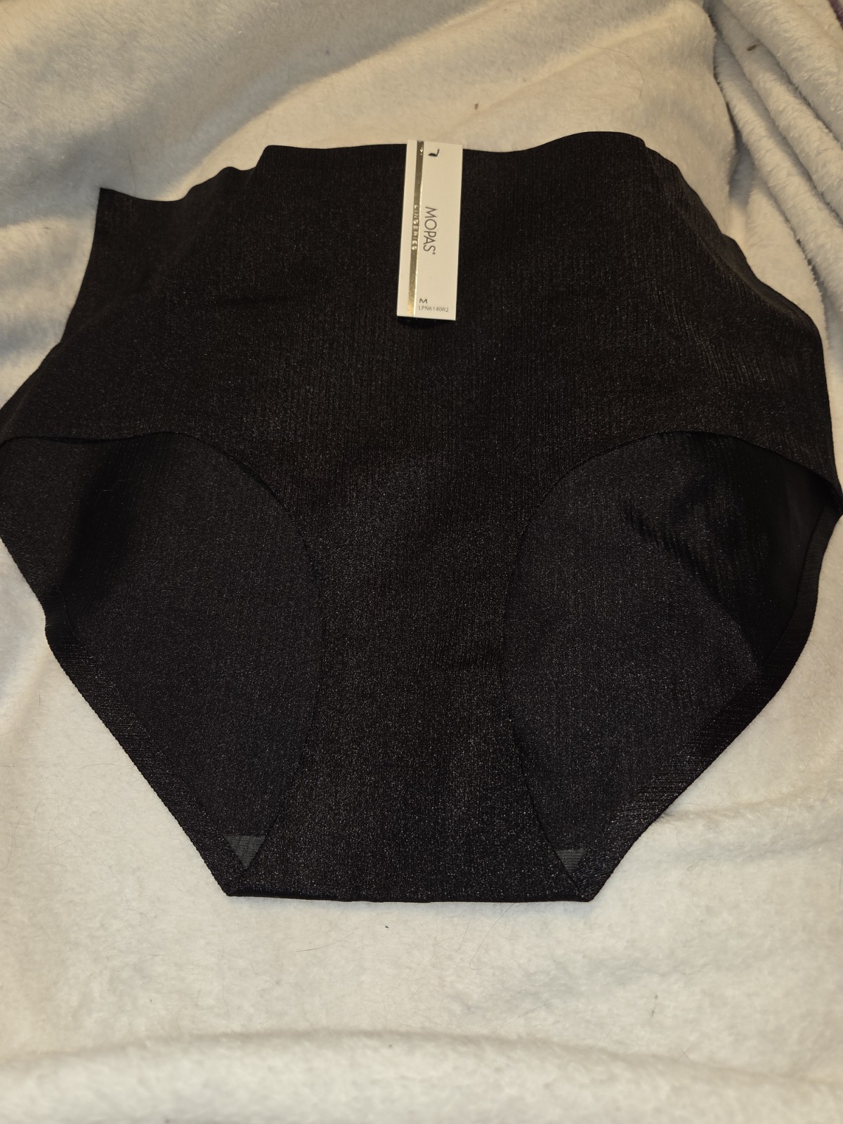 NWT Mopas Black Shiny Soft Women’s Brief Panty Seamless Full Cov Size Medium 6