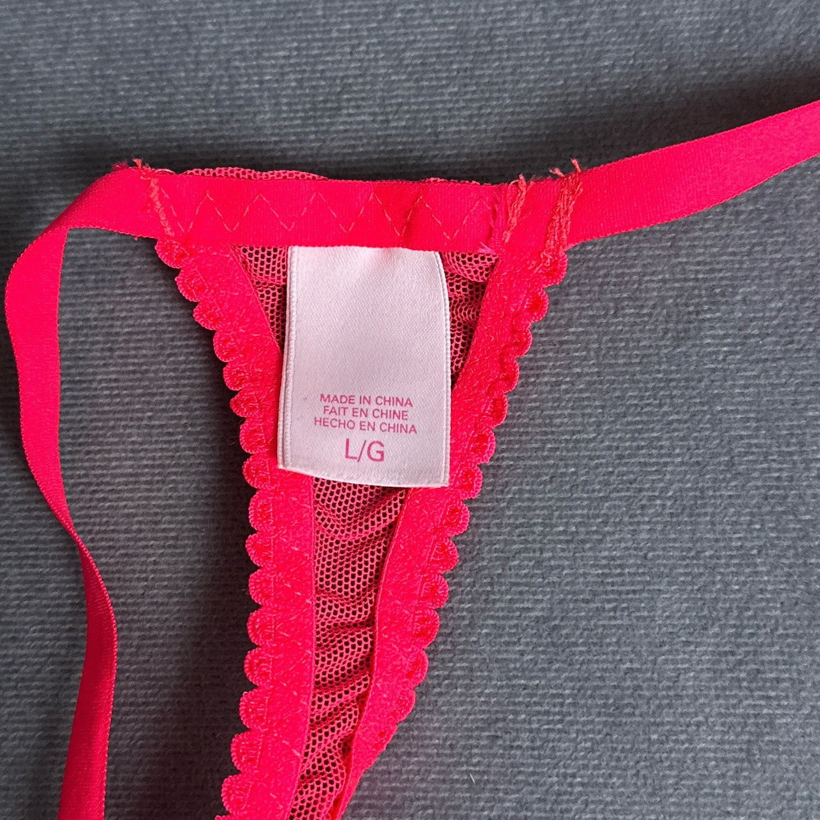 Y2K Victoria’s Secret Thong Panties Large Neon Hot Pink Swiss Dot 2013 Sheer Bow