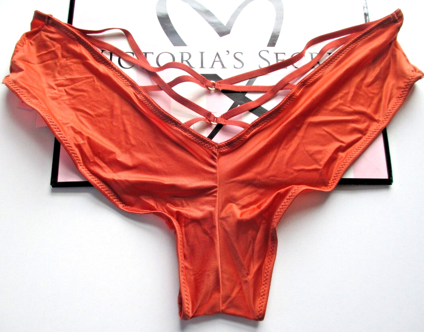 VICTORIA’S SECRET VERY SEXY High Leg Cheeky Panty S M Orange NWT Strappy Back VS