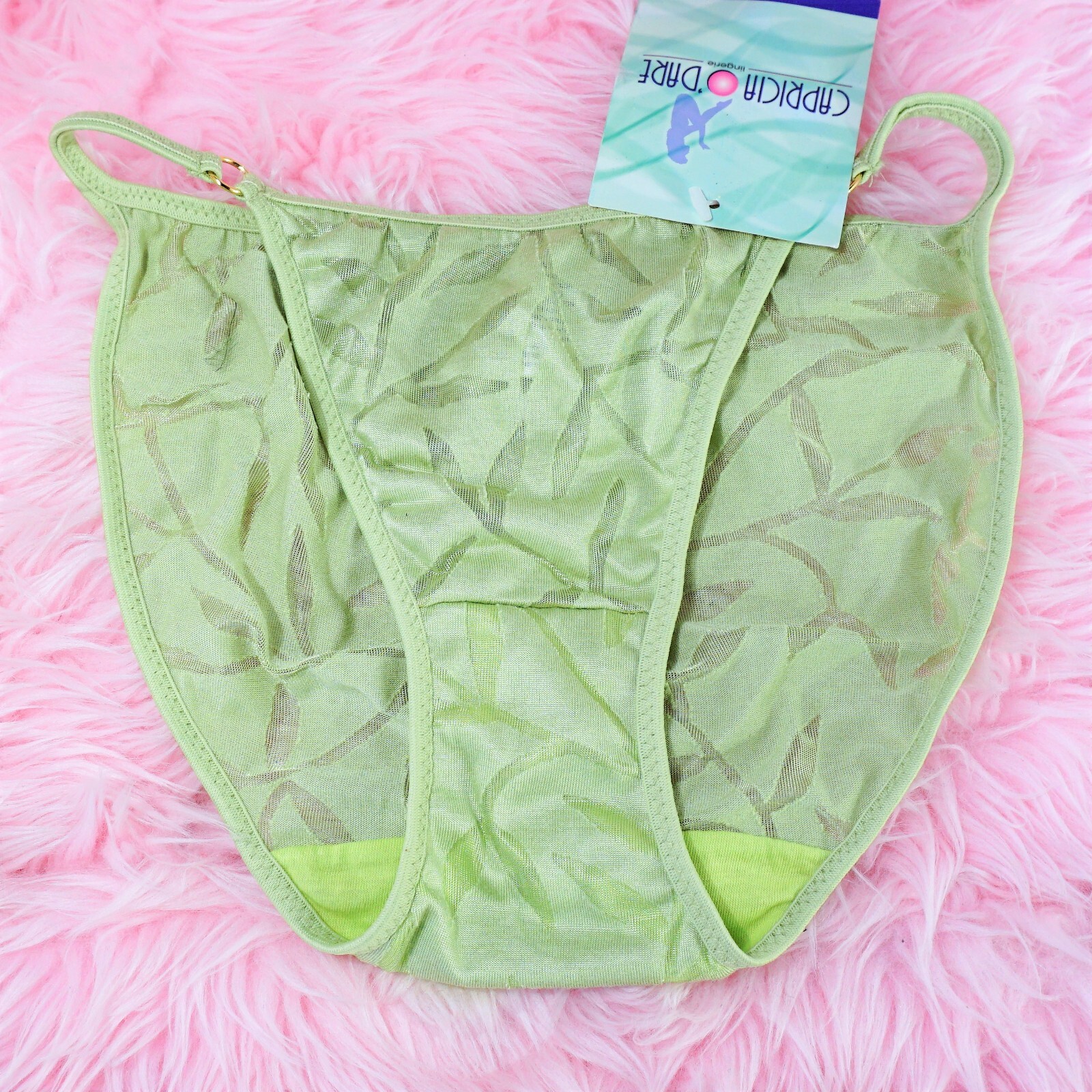 Floral burnout women’s Nylon String Bikini soft shiny Navy or Green panties sz 6