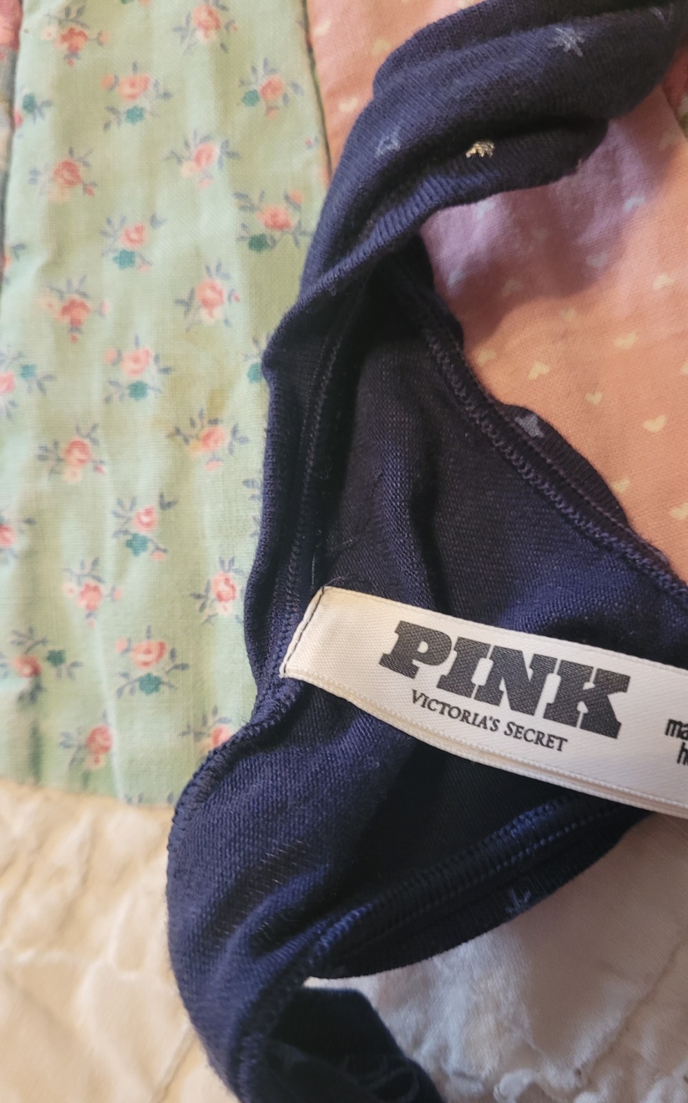 PINK Victoria’s Secret Thong Panty Navy Blue Star Moon Print Size M