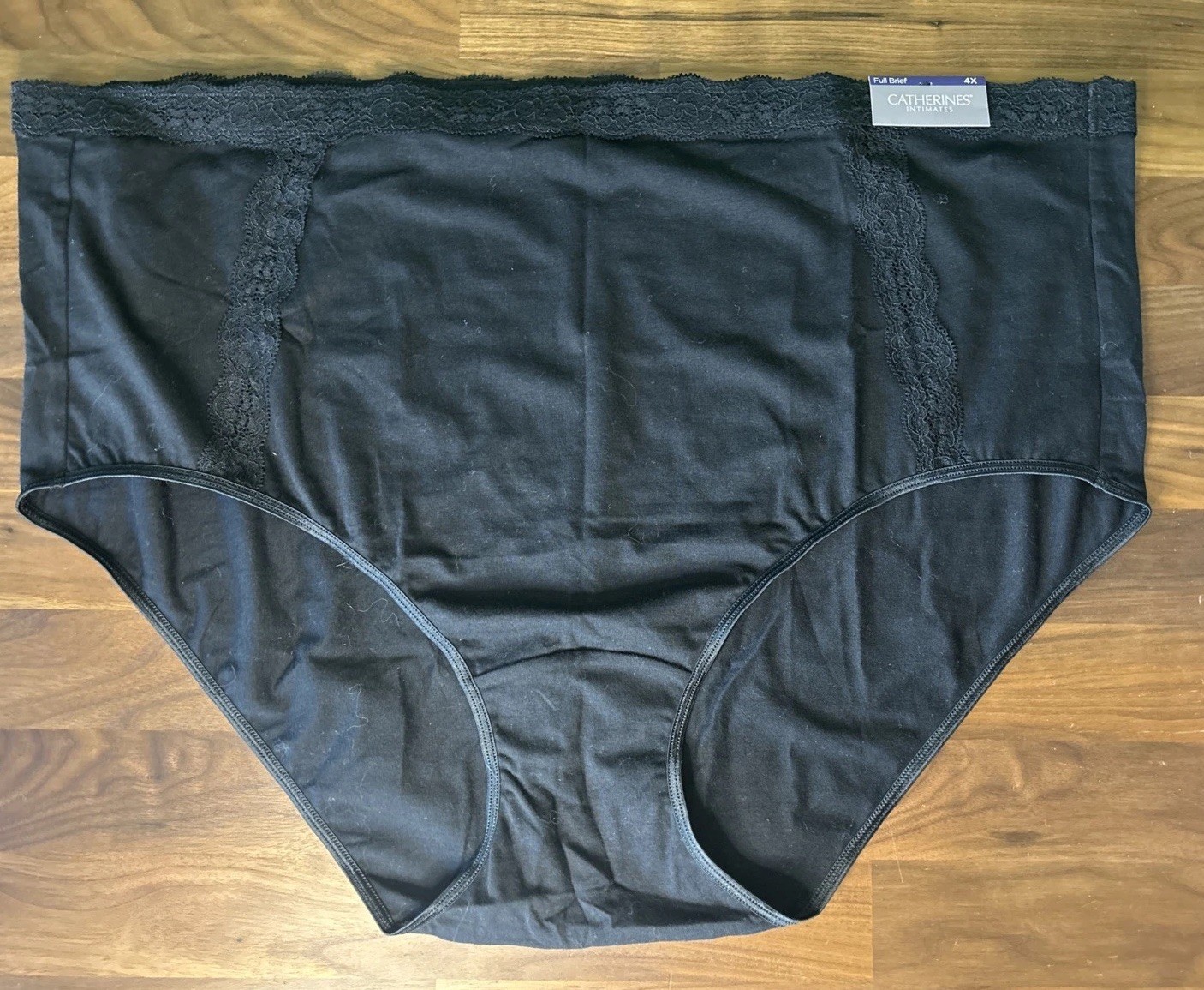 Vtg Catherines Full Brief Panties Cotton Black Lace Detail Plus Size 4X NWT HTF