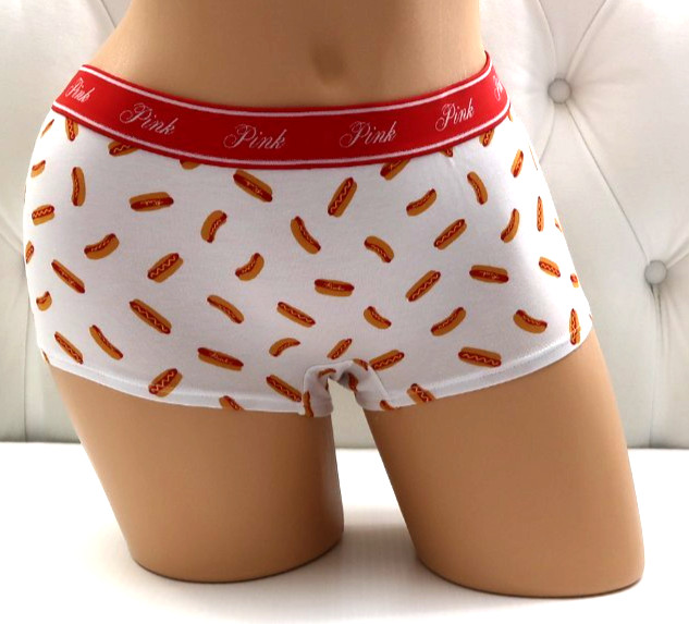 Victoria’s Secret Pink Logo Waist Boyshort Panty White Hot Dog M XL XXL NEW