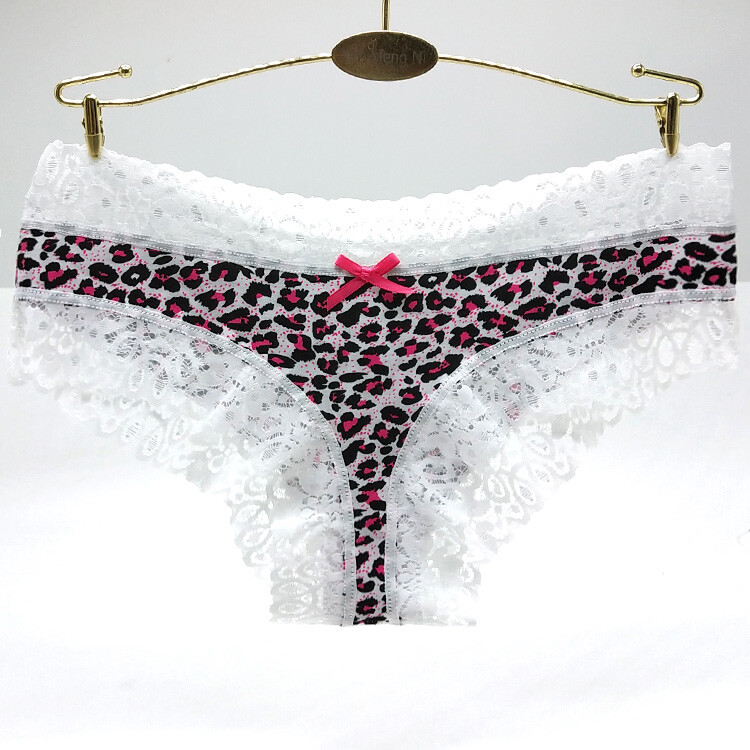 Women’s Cotton Leopard Skin & Lace Bikini Briefs Brazilian Knickers Comfy XS S
