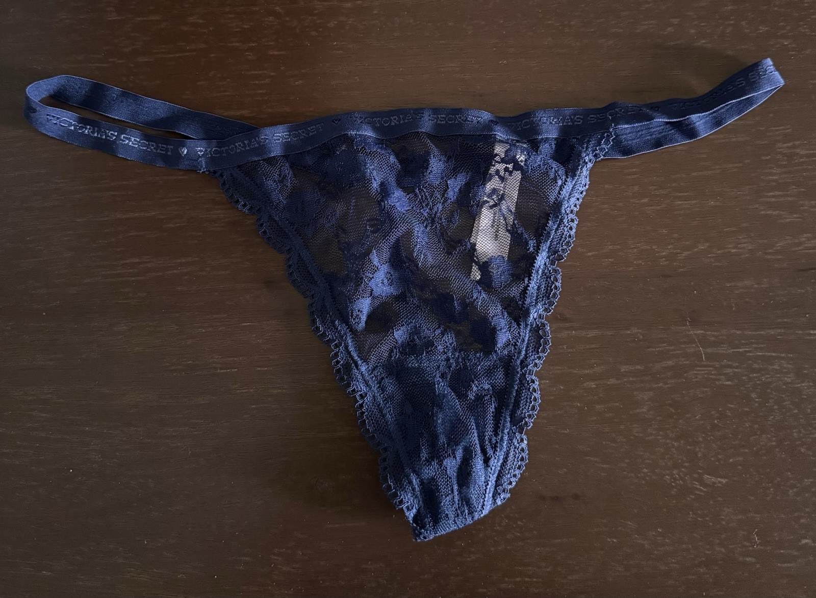 Victoria’s Secret Women’s Thong Panties, Lace Navy Blue, Size Medium