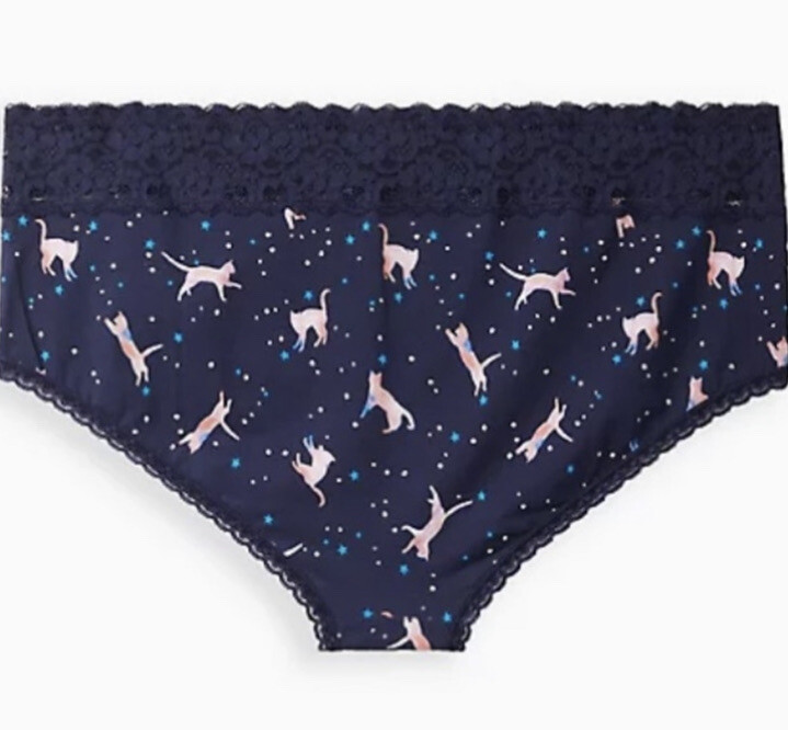 Torrid Size 3 Wide Lace Galactic Kitty Cheeky Blue Cotton Panty NWT