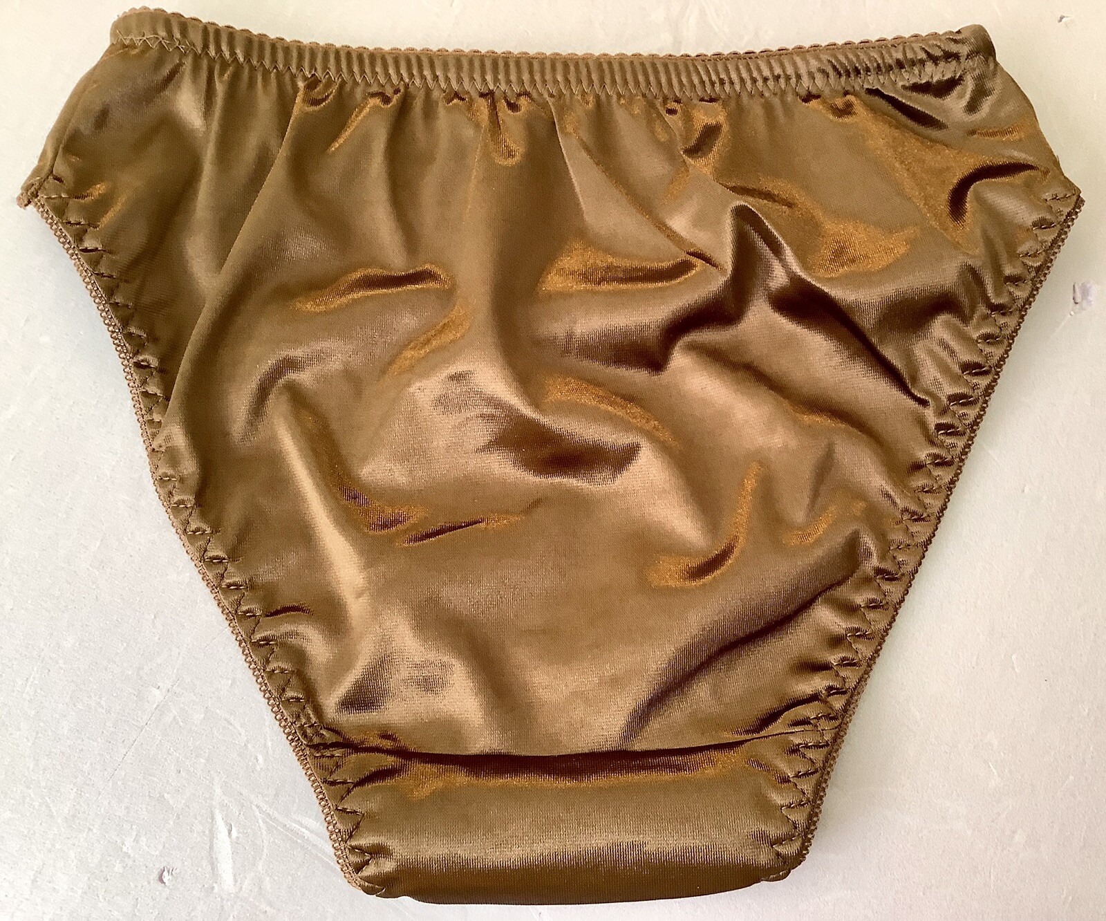 Women Panties Bikinis ANN DIANE Size XL Brown Shiny Satin Soft W/decoration
