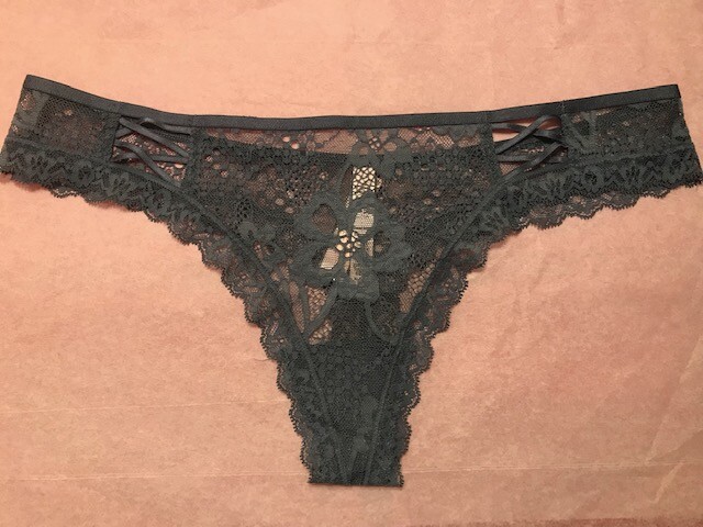 NWT VICTORIA SECRET GREY BLUE MESH LACE-UP DREAM ANGELS THONG XL XLARGE