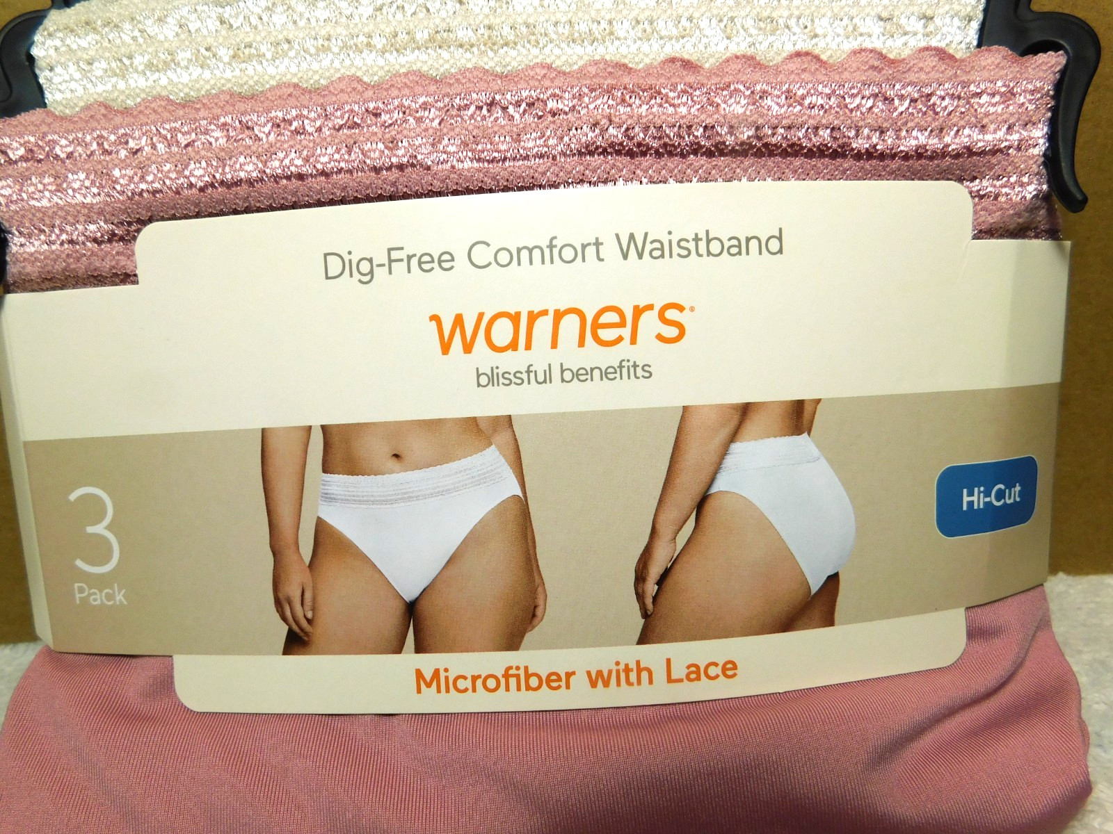 Warners~Woman’s Dig-Free Comfort Waistband Hi-Cut 3 Pk. Panties Size XXXL10 (DG)