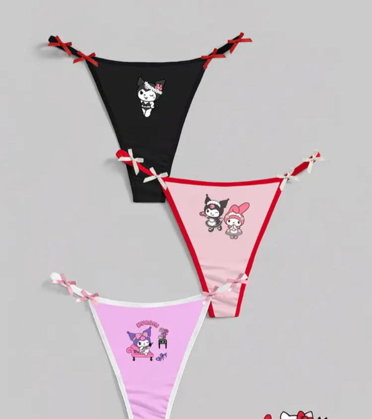 Sanrio Hello Kitty Kuromi My Melody Cute Cartoon Kawaii Thong Panties 3 pack L