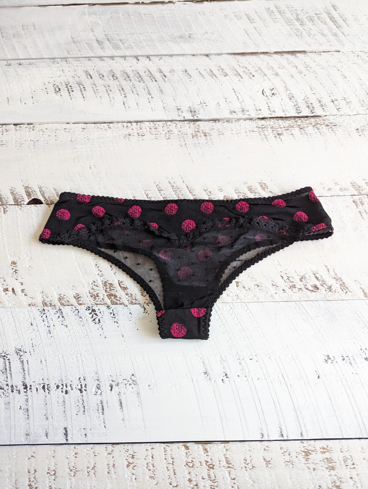 Vintage Victoria’s Secret Size S Black Spray Dot Heart Cheeky Panty