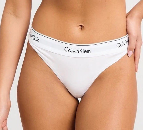 CALVIN KLEIN CK Carousel Logo Women’s F3786 Cotton Thong Panty White Size M