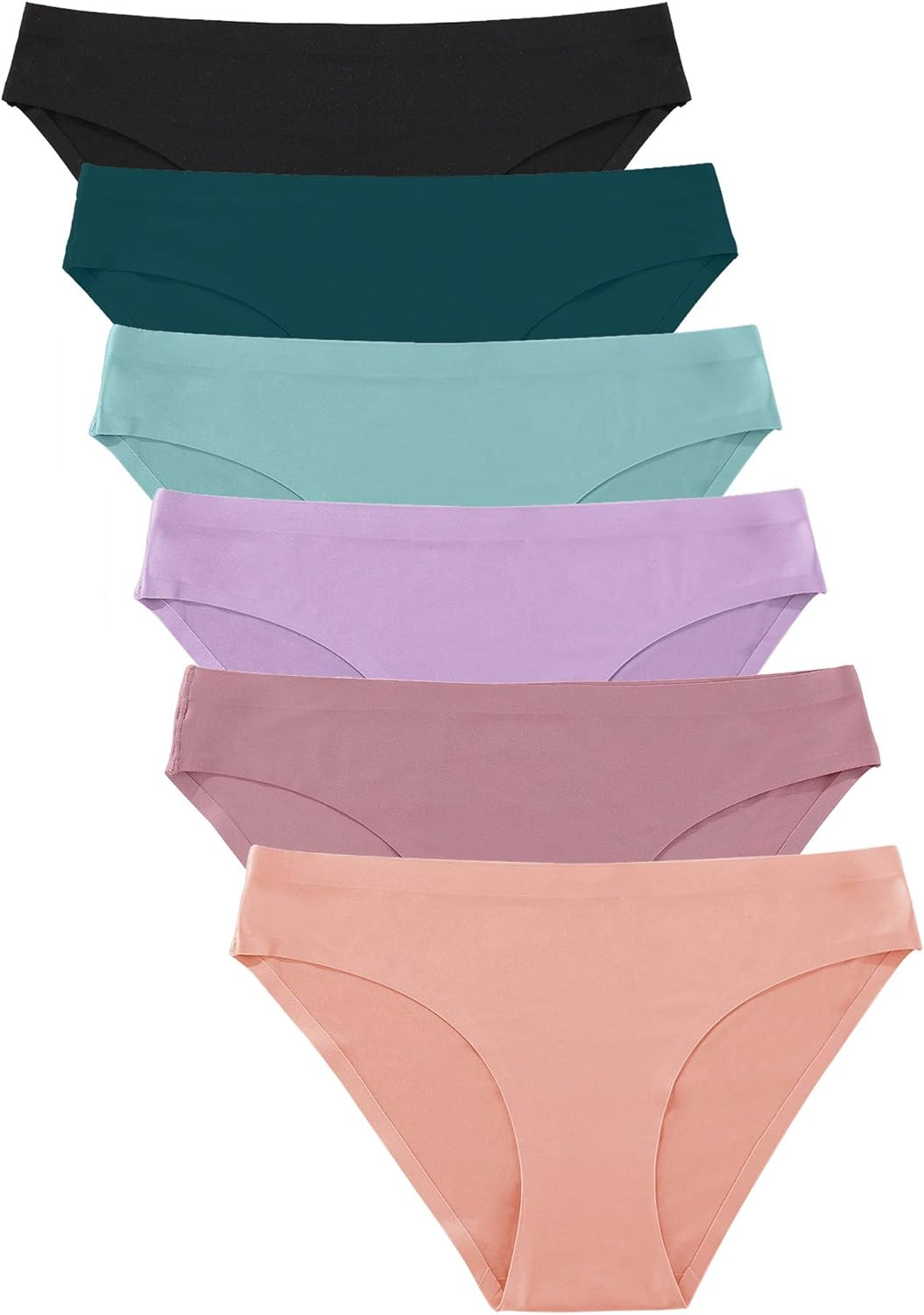 6 Pack Women’s Seamless Hipster No Show Underwear Soft Stretch Bikini Briefs