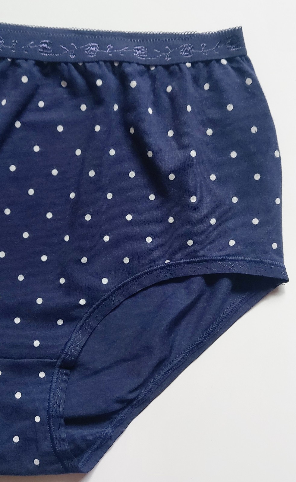 Authentic M & S BLUE Cotton Rich Jacquard Waist Spotted Full Briefs. Size 8 only