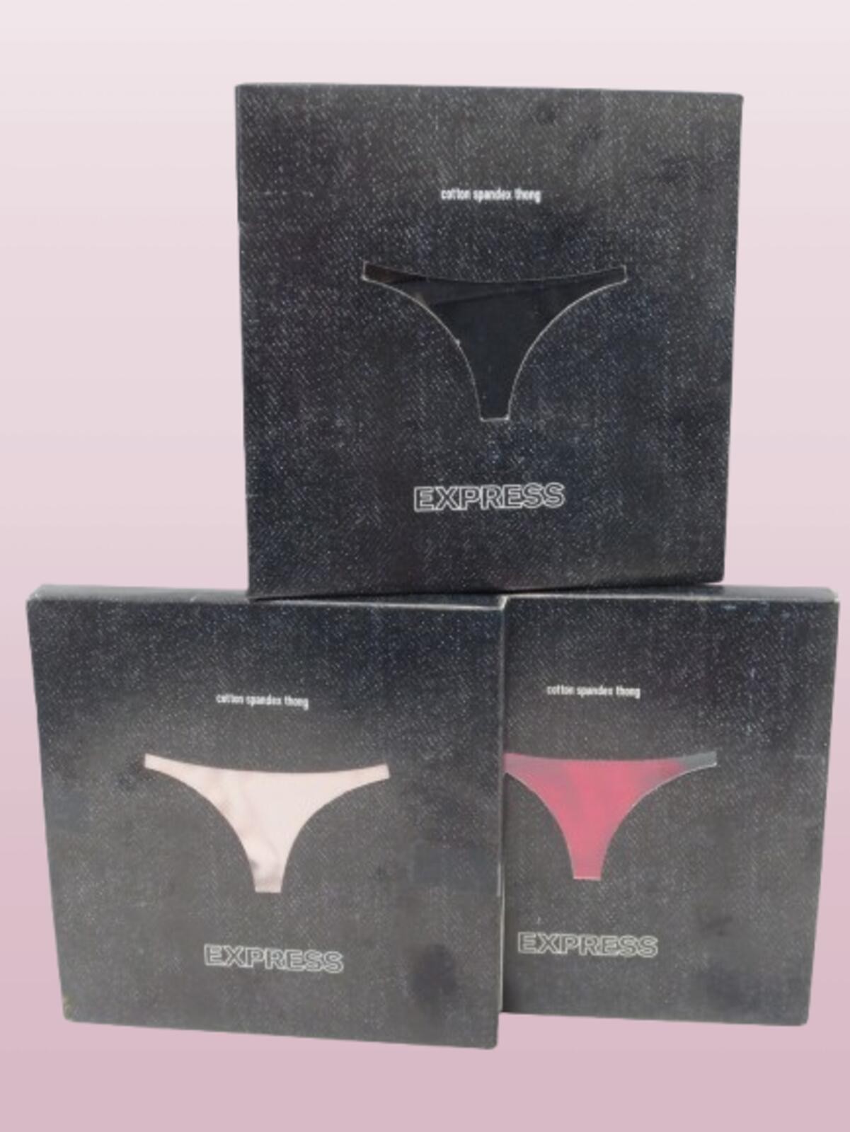 EXPRESS INTIMATES COTTON SPANDEX THONG PANTY BLACK, PINK & RED SIZE M 3PC SET