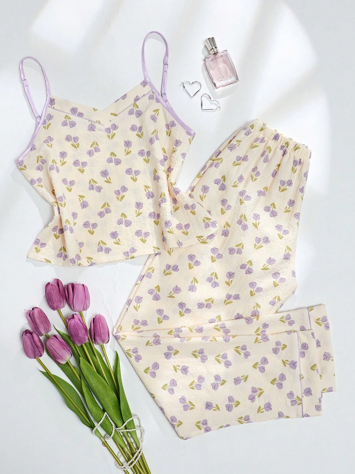 CottageSlumber Flower Pattern Cami Top & Pants Pyjama Set For Plus Size Cheap24
