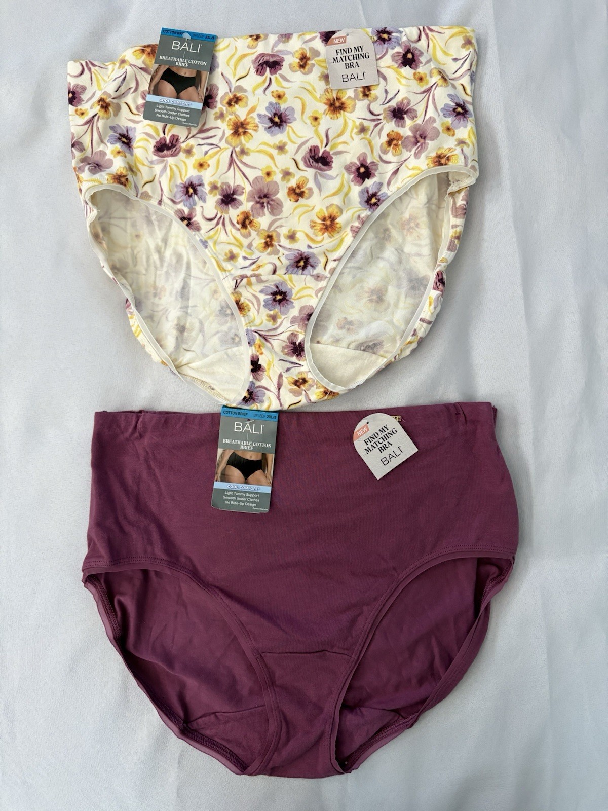 NEW Bali Breathable Cotton Briefs Panty DFLEBF Womens Panty Size 2XLarge 2 Pair
