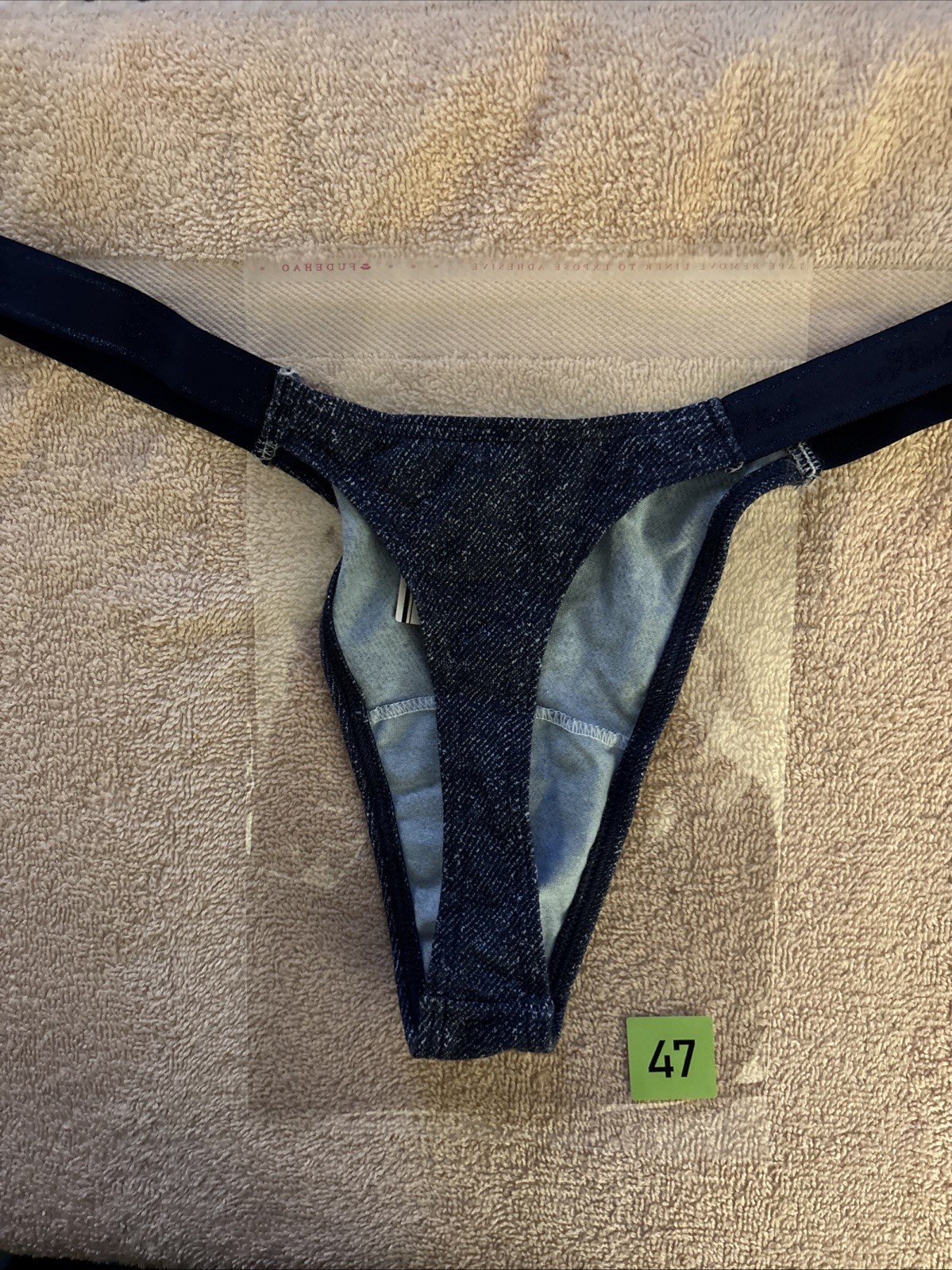 Pink By Victorias Secret Large Denim Look Blue Extra Low Rise Logo Thong Panties