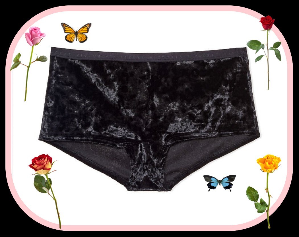 M Dark NOIR Midnight Black FULL VELVET RARE Victorias Secret LOGO Shortie Pantie